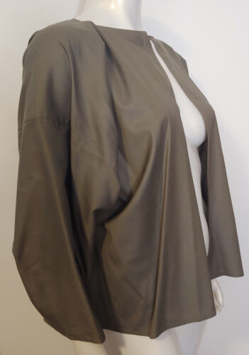 Zoran Olive Green Lightweight Wool Silk Jacket OS S M L Wide Pleated Kimono Slvs - Picture 3 of 8