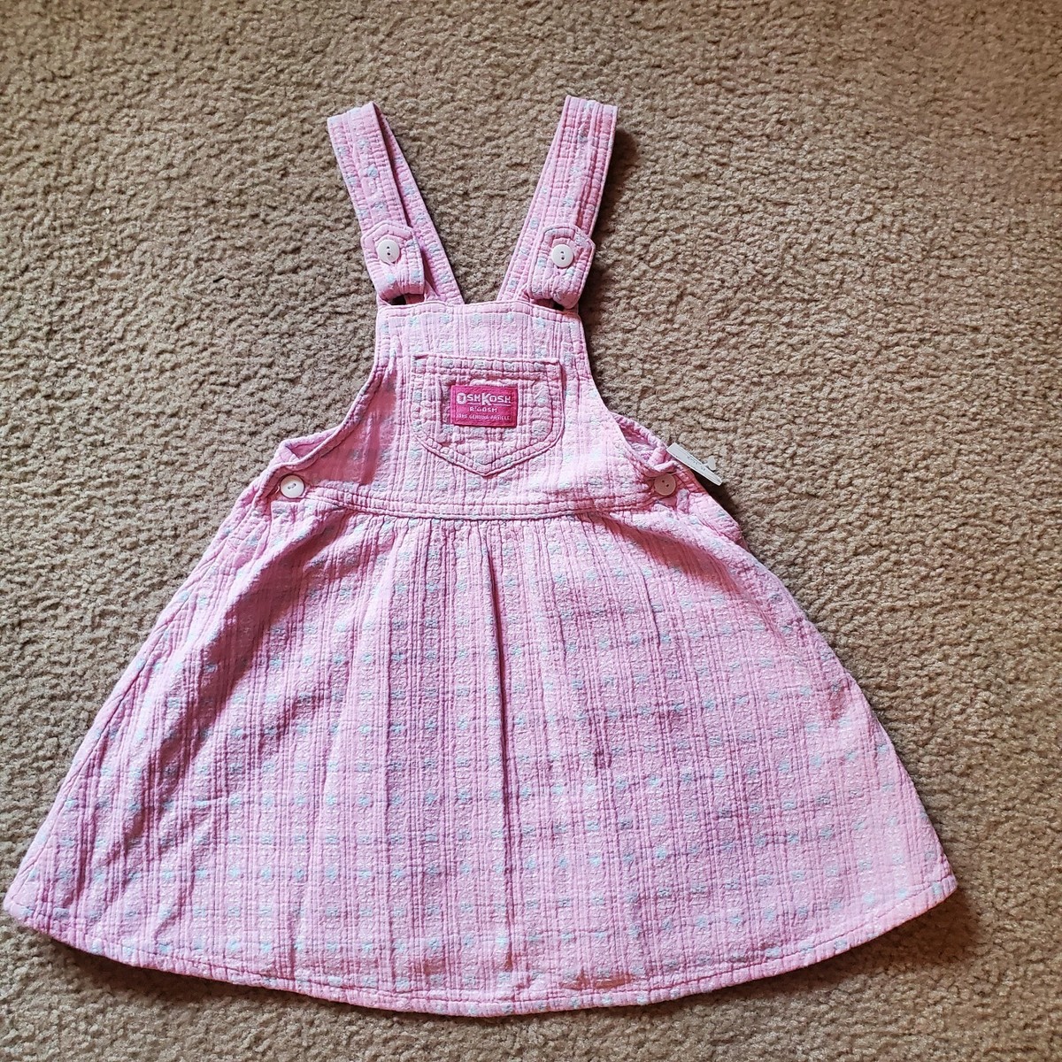 RARE Vintage Oshkosh B'Gosh Vestbak Floral Plaid Jumper Dress BOW