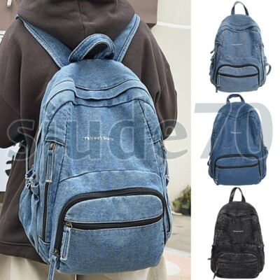Women's Vintage Denim Backpack Jeans Daypack Rucksack School Bag Travel  Handbags