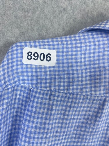 Camisa Peter Millar Para Hombres 16.5 Azul Cuadros Guinga Lino Deporte Preppy Informal - Imagen 9 de 9