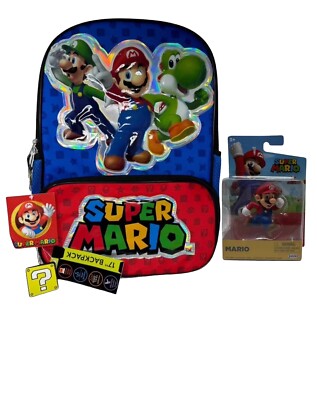 Super Mario Backpack 17  Mario Luigi Yoshi Front Pocket Boys Girls Kids Free Toy