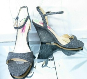 silver sparkly wedge sandals