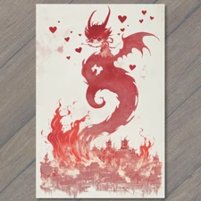 Art Print  Fiery Red Sea Creature Detailed Ink Art Fantasy Aquatic Magic Monster