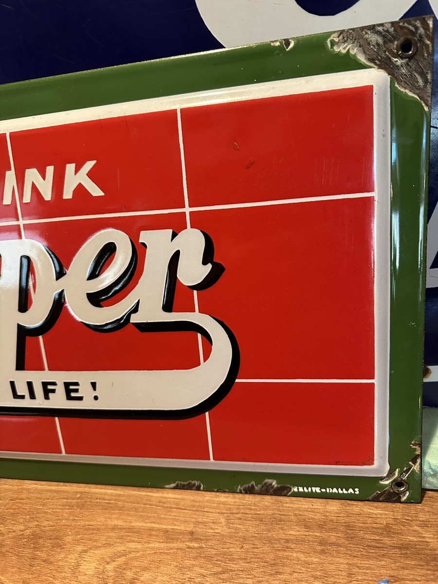 Dr. Pepper ヴィンテージ看板 ORIGINAL & AUTHENIC ' DRINK DR. PEPPER' PORCELAIN DEALER SIGN 10.5