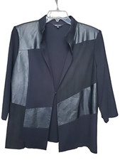 Misook Black Knit Cardigan with Faux Leather Panels Size Large