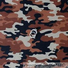 BonEful Fabric FQ Cotton Quilt Brown Black Army Boy Military Camouflage USA Mask