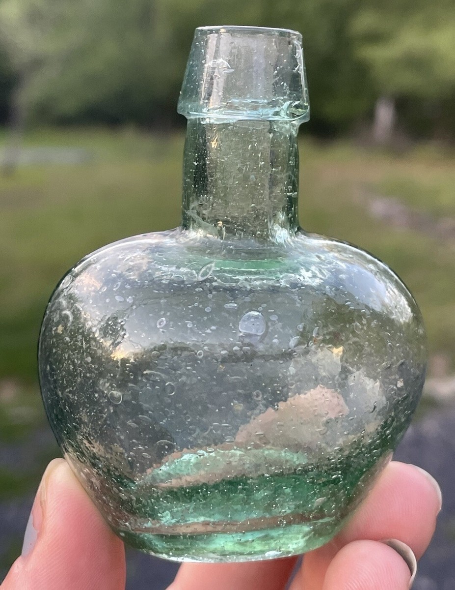 SUPER BUBBLY Antique 19th C. Miniature Glass Demijohn Bottle