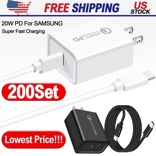 20w Type USB-C Fast Wall Charger+6FT Cable For Samsung Galaxy S20 S21 5G lot US