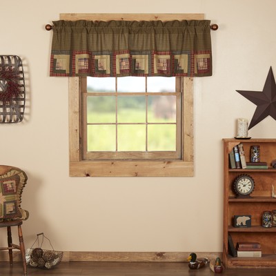 Rustic 20''x72'' Log Cabin Block Border Valance Kitchen Window Curtains VHC Brands