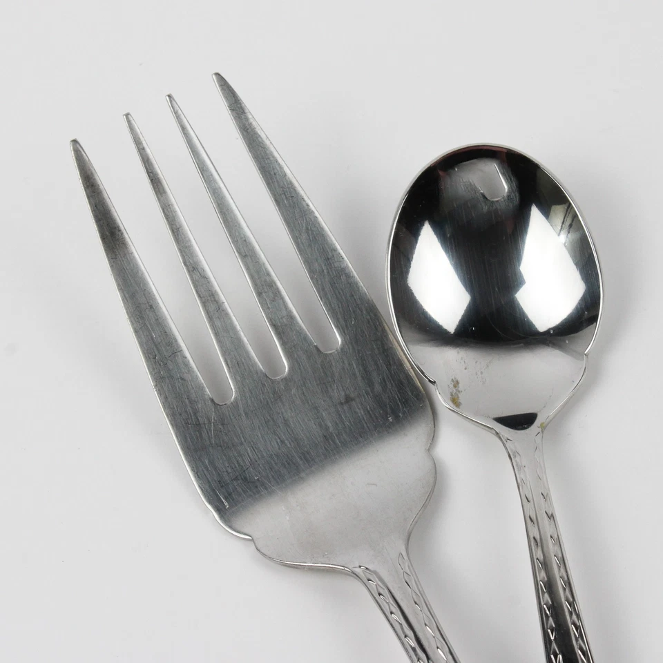 Lote de 3 Toallas Plata Diamante Antiguo-Brillo (Ino inoxidable) Tenedor para Servir 2 Cucharas Foto 3 de 4