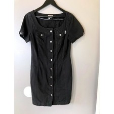 Vintage GUESS Jeans Black Denim Button Front Mini Dress Size 11 Y2K Indie Sleaze