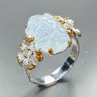 Jewelry gem 12 ct+ Natural Aquamarine Ring 925 Sterling Silver Size 7.5 /R469908