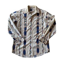 Vintage 90s Wrangler Southwestern Stripe Pearl Snap Western Shirt L