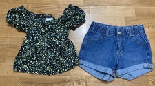 Girl's Old Navy Cat Jack Outfit Size 8 - Green Floral Top w/Jean Shorts EUC