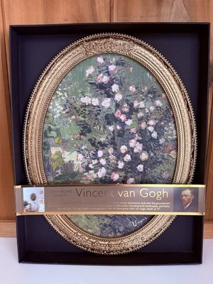 NEW Vincent van Gogh Roses Floral Gold Oval Framed Textured Art Print 11 X 14