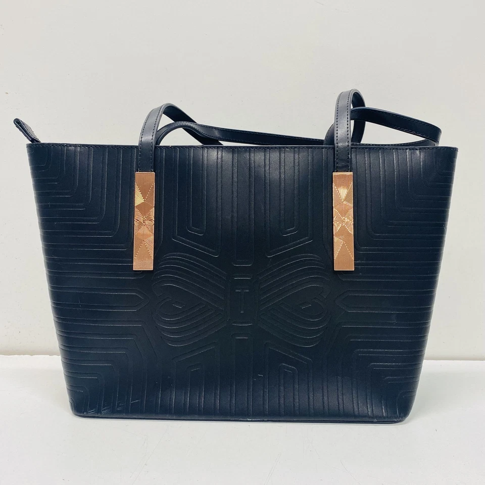 Ted Baker Women Black Textured Faux Leather Tote Purse - Image 4 of 4