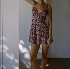 Urban Outfitters Purple Marianne Ditsy Print Mini Dress Babydoll Summer Size L 