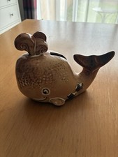 Vintage Brown Whale Ceramic / Pottery Money Box / Piggy Bank