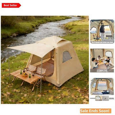 Inflatable Camping Tent for Family Outdoor Use in Khaki Quick Setup Waterproof