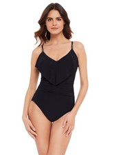 Magicsuit Women's Swimwear Solid Ruffle Front One Piece Swimsuit, Black Size 10