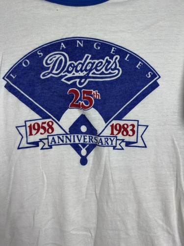 VTG Shirt Size M Los Angeles Dodgers T-Shirt Ringer Blue White RARE 25th 80s - Picture 2 of 6