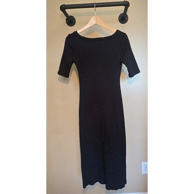 black ribbed midi dress short sleeve Free People beach black ribbed midi short sleeve dress