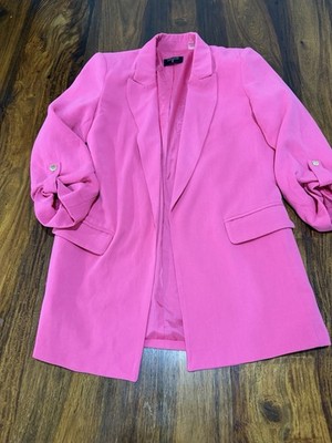 Tahari Women's Pink Solid Blazer Jacket 3/4 Sleeve Open Front Long Lined XS