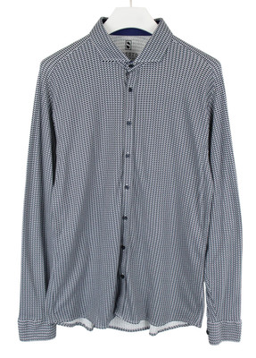 DESOTO Jersey Shirt Herren XL Mit Kragen Stretch Knopfleiste Blau Weiß Chevron