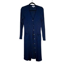Michael Stars Navy Blue Ribbed Long Line Lightweight Open Cardigan Size XS