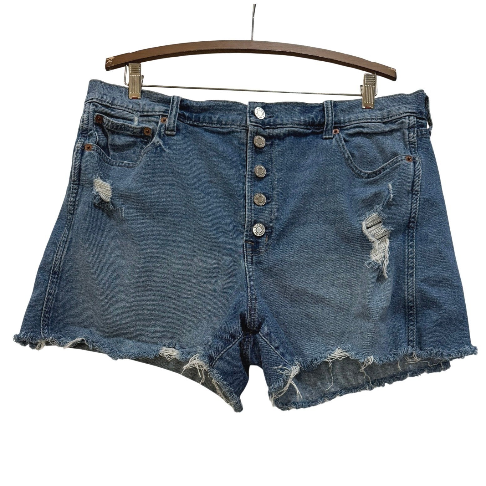 Gap Denim Womens Blue Distressed Button Fly Jean Shorts Size 16 / 33 Raw Hem