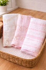Set Of 3 Baby Blankets Cloud Island Pink Muslin Cotton Swaddle Nursing Cover