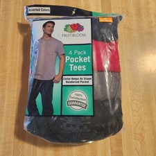Fruit of the Loom Men's Crew Neck Cotton Pocket Tee T-Shirts 4 Pack XL NEW