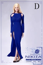POP Toys 1/6 Blue Bare-Shouldered Evening Doll Dress for Female Doll F28D