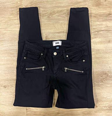 PAIGE Indio Zip Women's Black Skinny Jeans Slim Fit Mid Rise 5-Pocket S 27