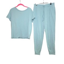 Vintage Victoria's Secret Glow Waffle Henley Jogger Thermal Lounge Set M Blue
