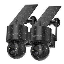 2K Solar Security Cameras Wireless Outdoor, 360 PTZ Battery Powered 2 pck Black