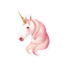 Pink Watercolor Unicorn Head Kiss-Cut Sticker Cute Fantasy Decal