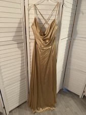 David  s Bridal Galina Signature Gold A-Line Dress Lace-Up Back: Style: GS290035