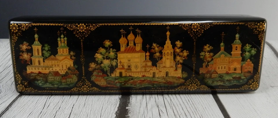 Caja de laca rusa Kholui joyería baratija caja pintada a mano Foto 4 de 4