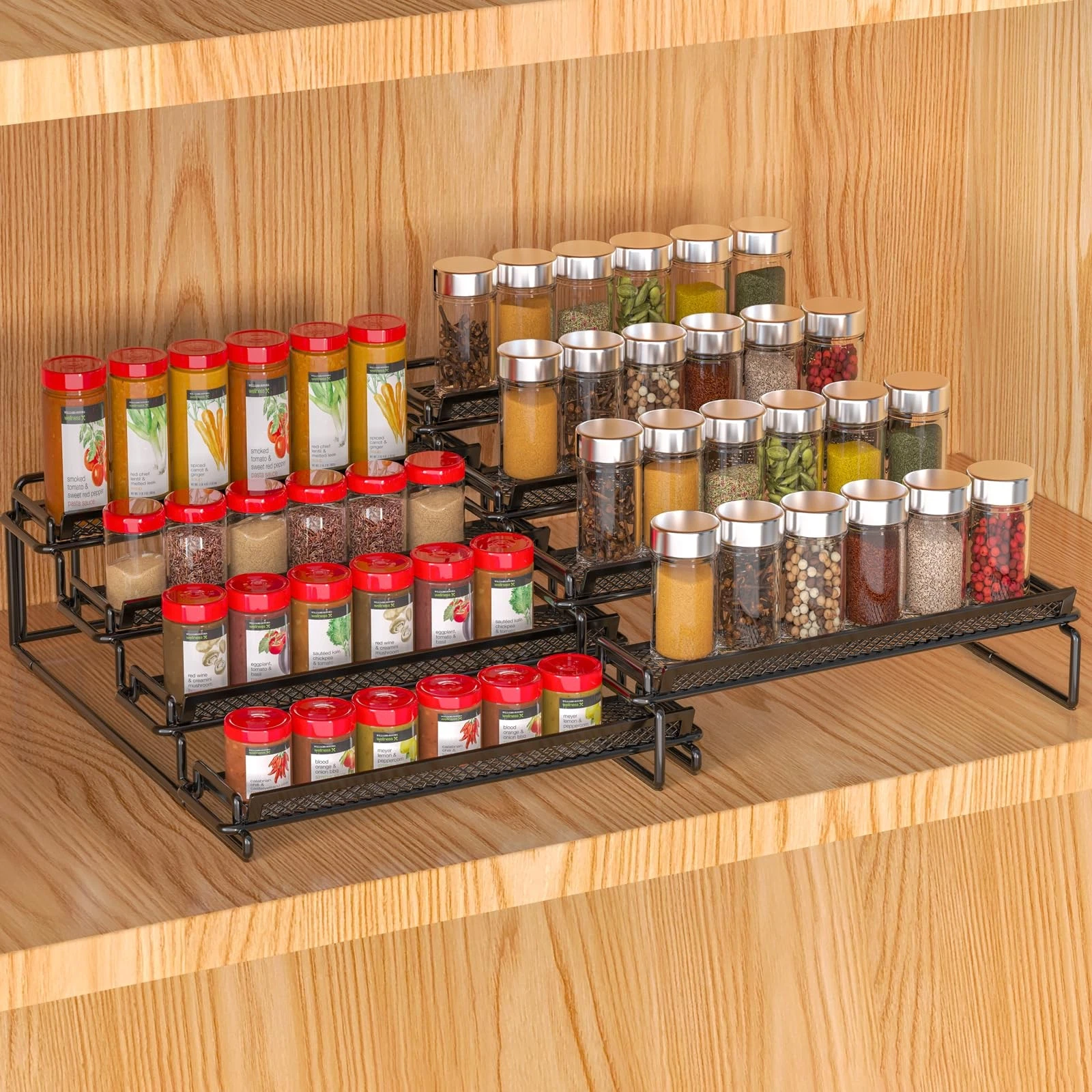4 Tier Adjustable Spice Rack Organizer for Cabinet - Black (2 PCS S&L) Expand...