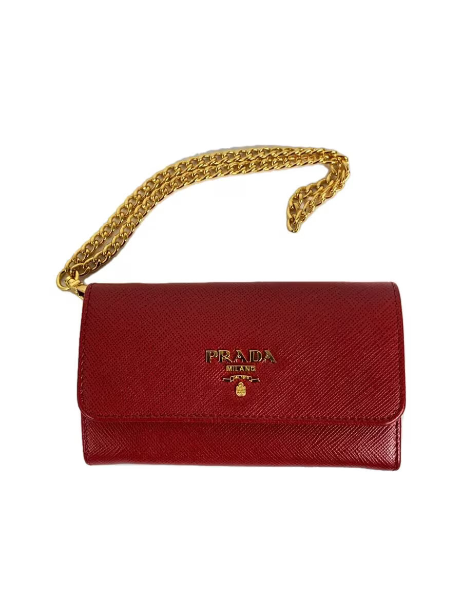 PRADA Card Case Leather Red Women's 1MC015