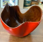 MCM 1960s Frankoma Art Pottery F29 Orange Red Brown Freeform Handkerchief Bowl