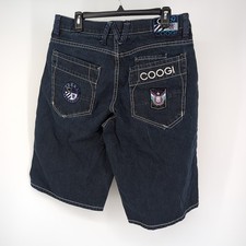 COOGI Men's Baggy Denim Shorts Embroidered Hip Hop Dark Size 34X15 1/2