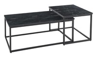 Couchtisch-Set 2-Teilig Wohnzimmertisch Sofatisch Schwarz Marmor Metallgestell