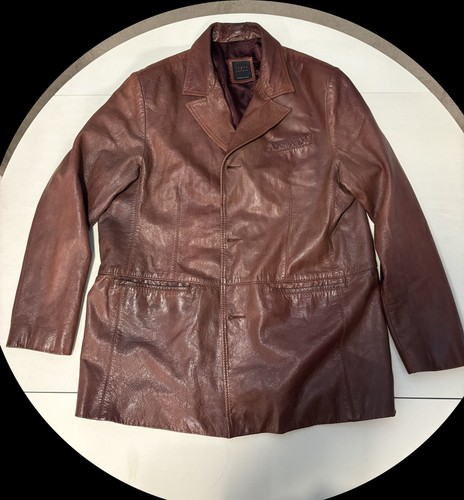Rare Vintage Reilly Olmes Premium Leather Jacket, Car Coat, Burgundy-Brown, L