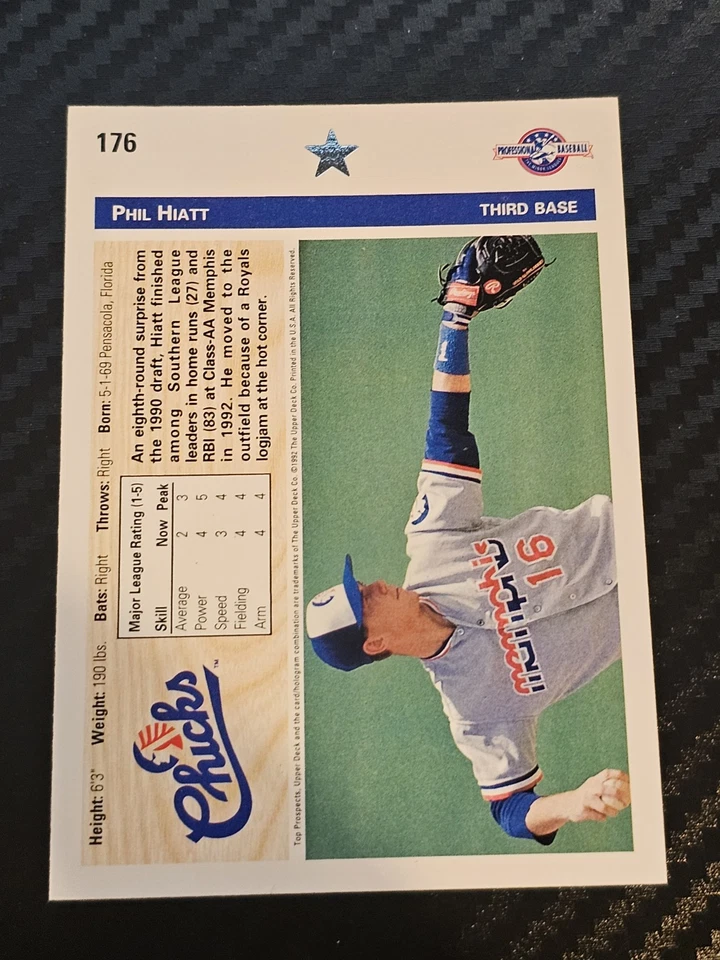 1992 Upper Deck Minor League - Phil Hiatt #176 (RC) Memphis Chicks - Royals - Image 2 of 2
