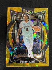 2024-25 Panini Select Stephon Castle Gold Cracked Ice Prizm /10 RC Spurs Creased