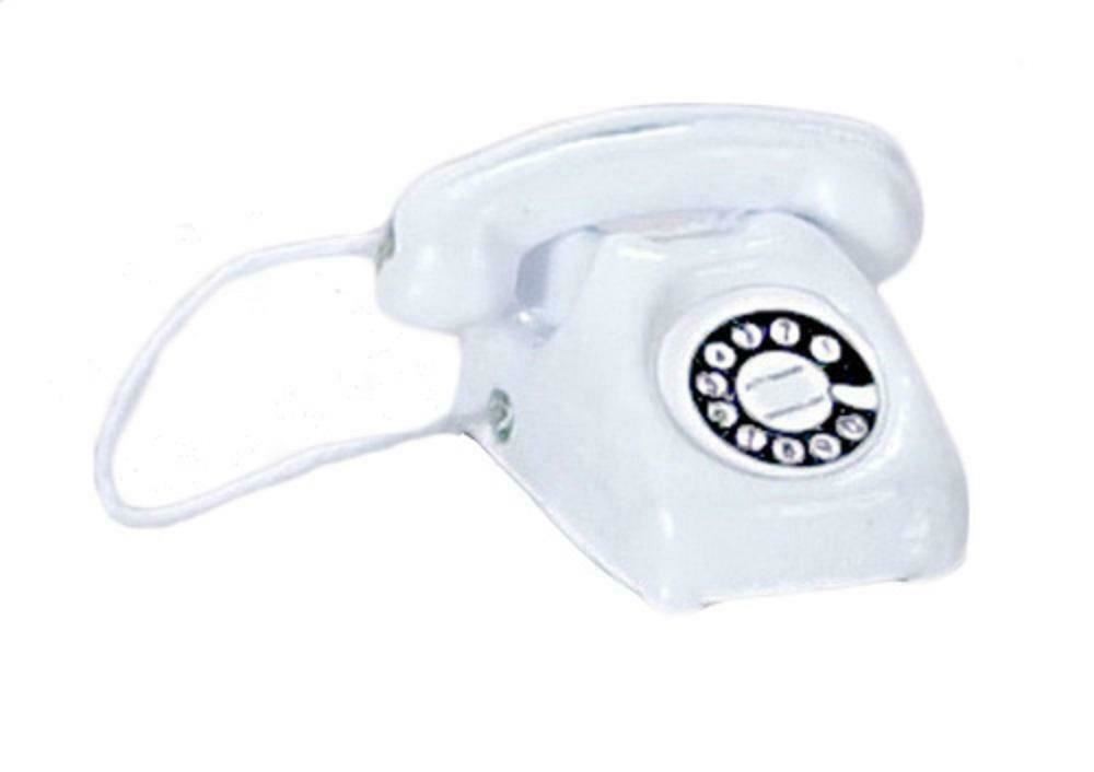 Dolls House Miniature Office Study Hall Accessory White Retro Telephone Phone