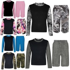 Kids Boys Long Sleeve Pyjamas Contrast T-Shirt Shorts loungewear Age 5-13 Years