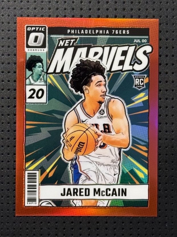 2024-25 Panini Donruss Optic #23 Jared McCain Net Marvels Red /99 Rookie 76'ers